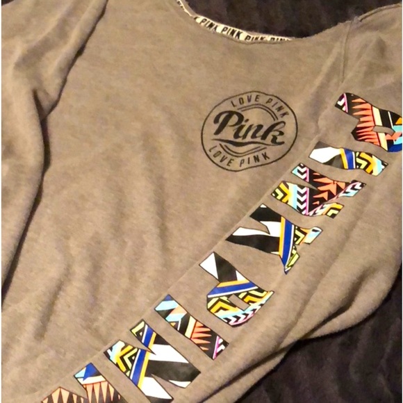 VS PINK AZTEC SLOUCHY CREW OFF SHOULDER SWEATSHIRT - Picture 8 of 13